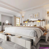 Upholstered Bed Frame With Storage Drawers And Shelves