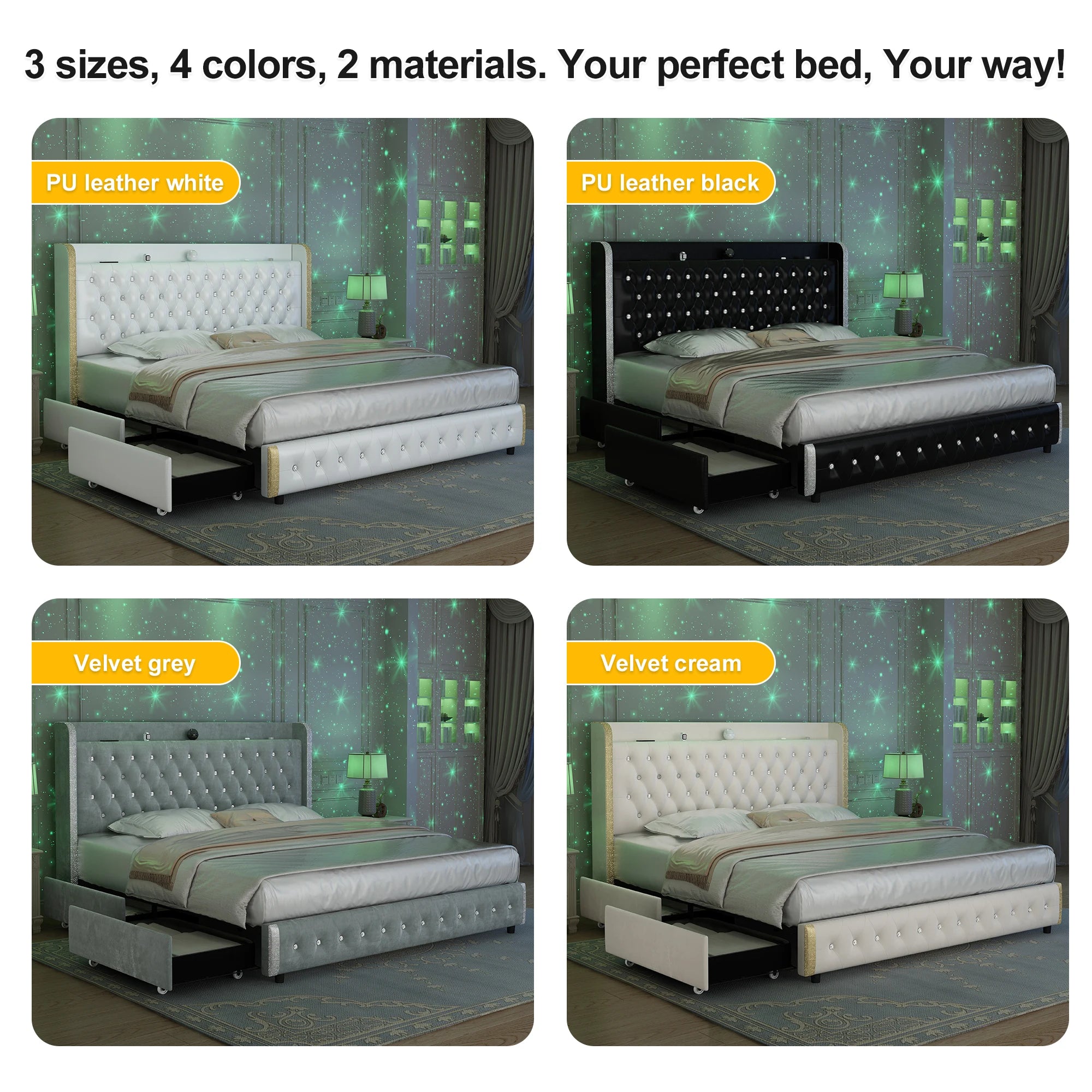 GEGOFORU LED Bed Frame With Galaxy Projector And USB Ports