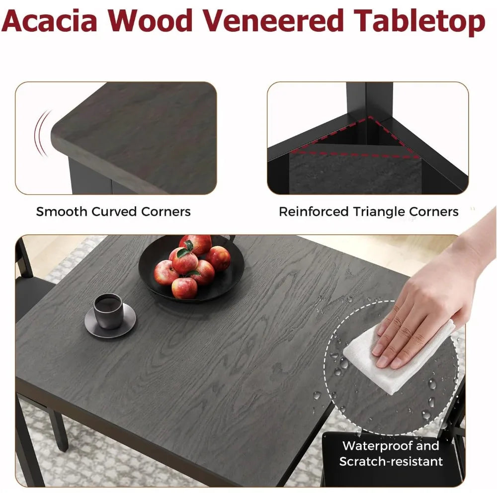 mid-century modern dining table set for 2, wooden kitchen table & 2 chairs with padded seats, 3-piece compact dining set for sm