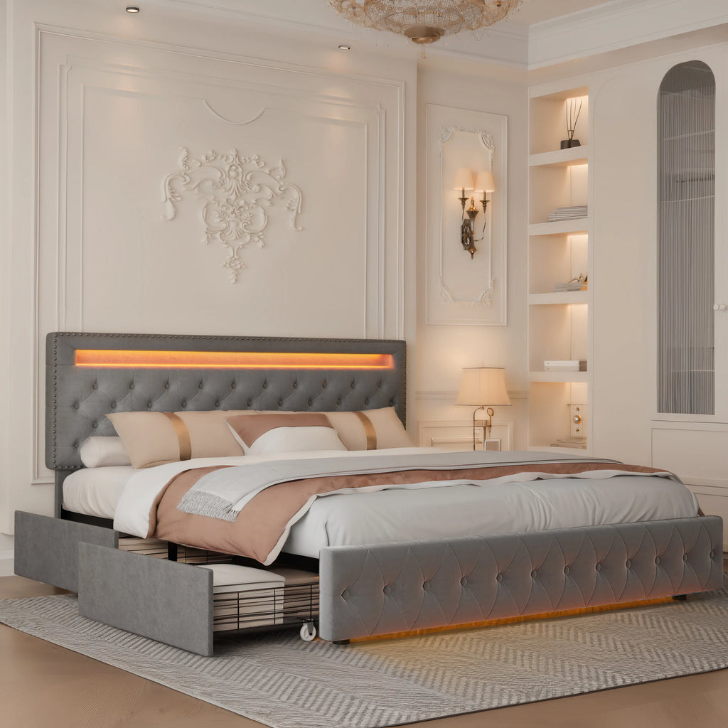 GEGOFORU LED Bed Frame With Storage Drawers And Headboard