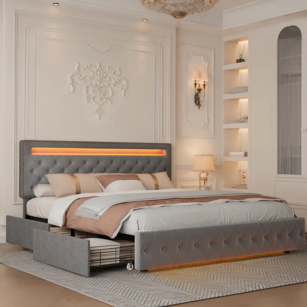 GEGOFORU LED Bed Frame With Storage Drawers And Headboard
