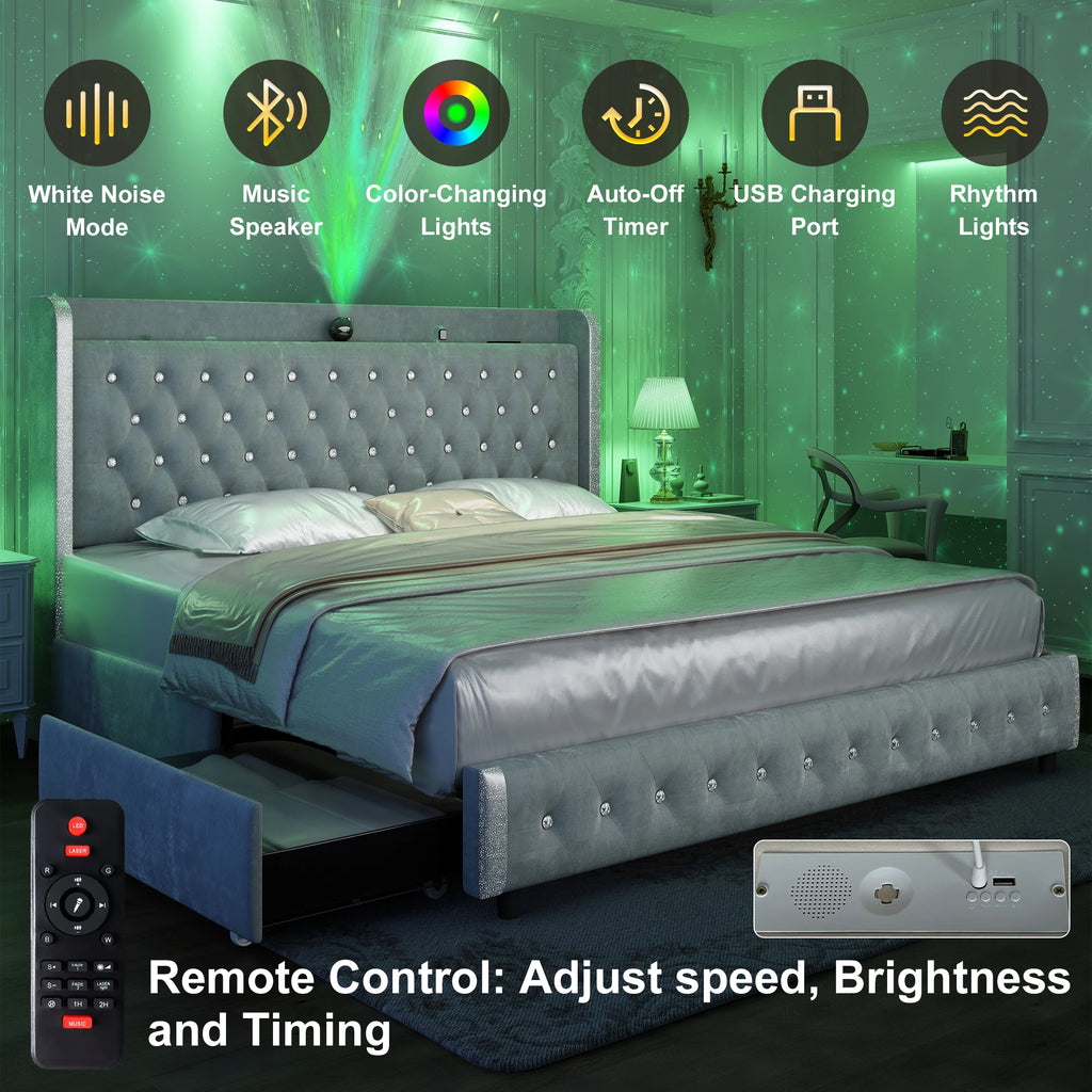 GEGOFORU LED Bed Frame With Galaxy Projector And USB Ports