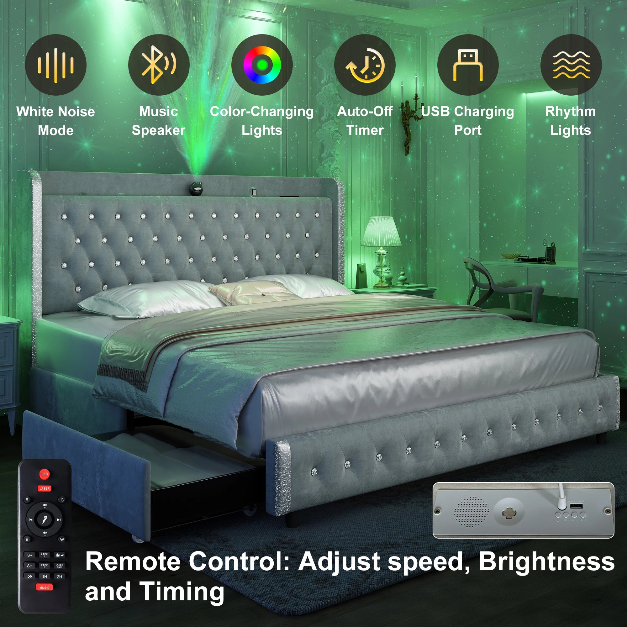GEGOFORU LED Bed Frame With Galaxy Projector And USB Ports