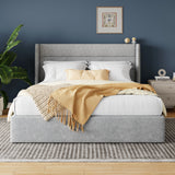 Hoomic Lift Up Storage Bed With Wingback Headboard Underbed