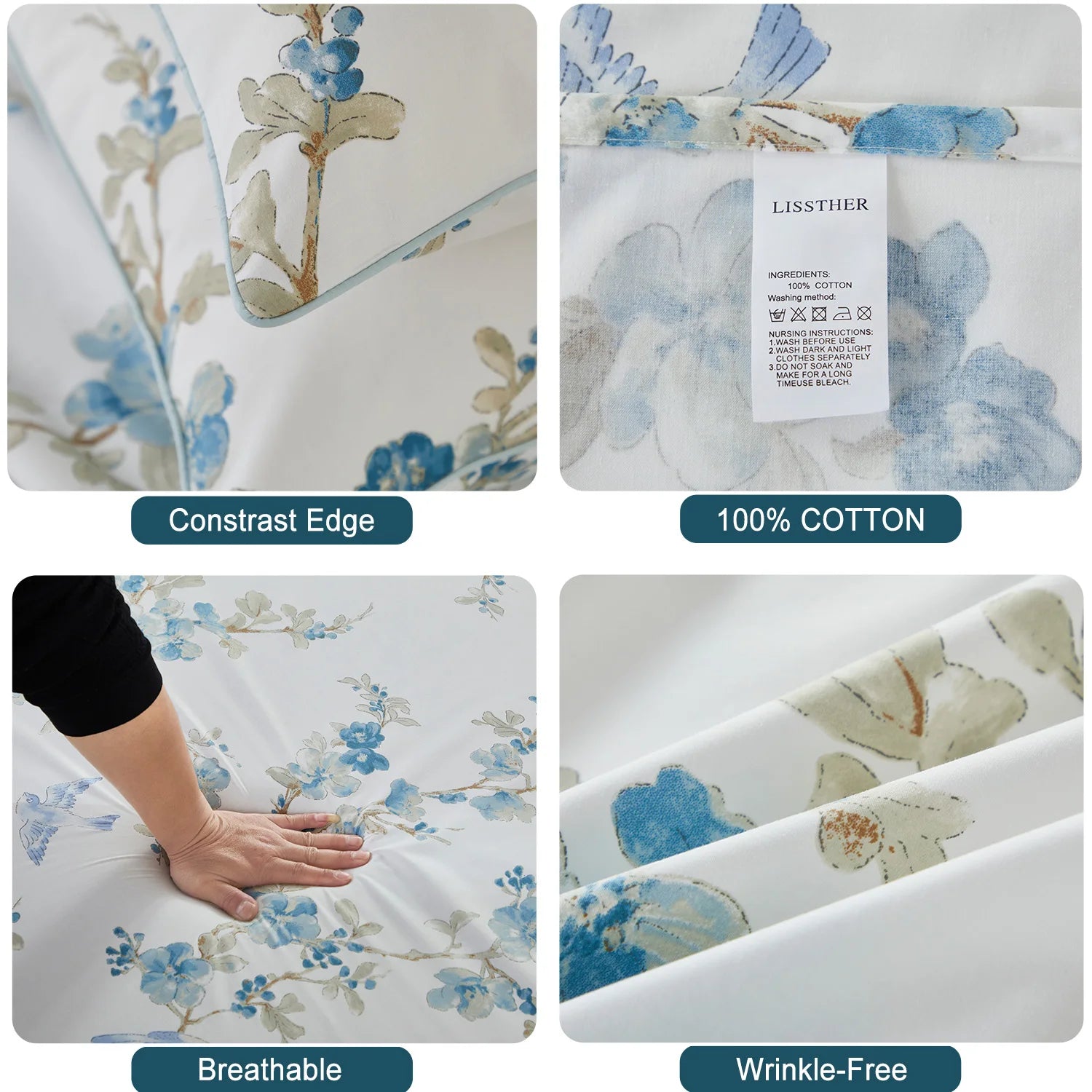 100% Egyptian Cotton 600TC Floral Duvet Cover Set