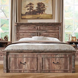 Farmhouse Wood Bed Frame With Tall Headboard And Storage