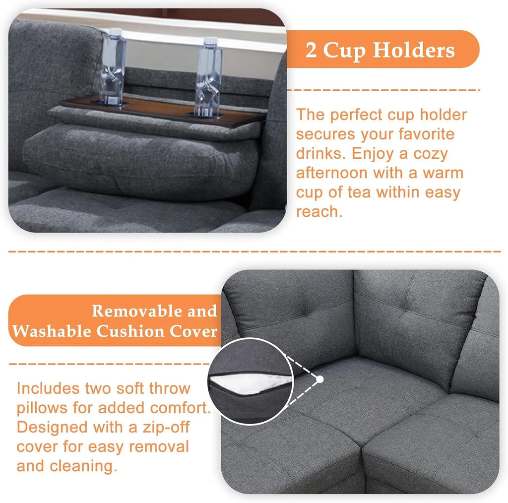 Modern Sectional Sofa With Chaise Ottoman And Pillows