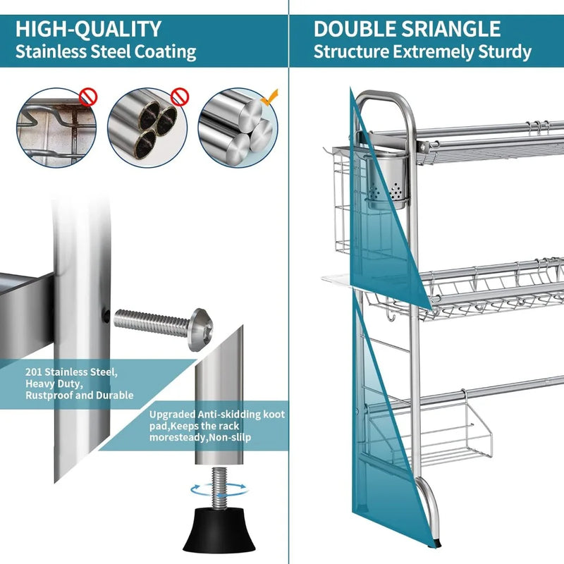 Stainless Steel Over Sink Drying Rack With Utensil Holder
