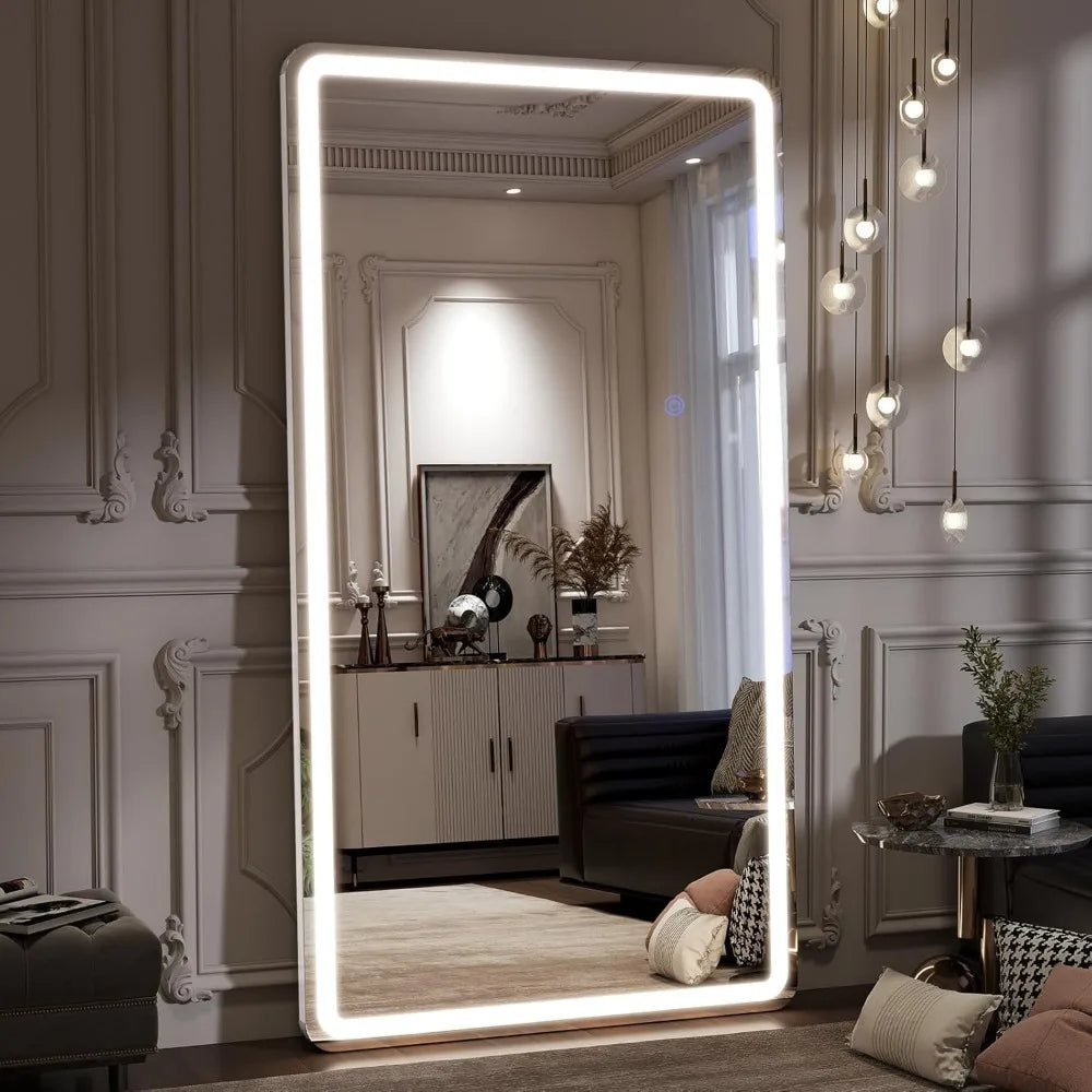 LED Floor Mirror With Three Lighting Modes For Full View