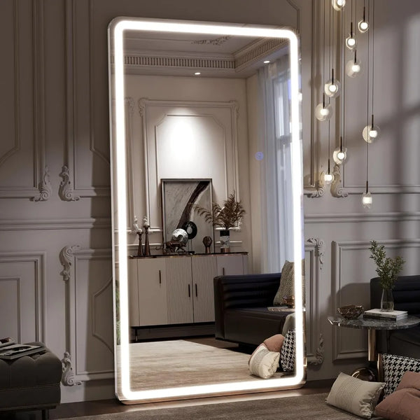 LED Floor Mirror With Three Lighting Modes For Full View