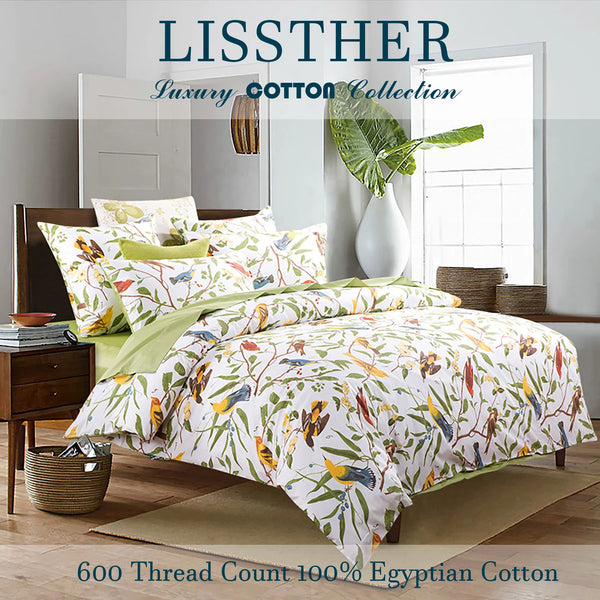 Egyptian Cotton Duvet Cover Set 3pc Floral Bird Pattern