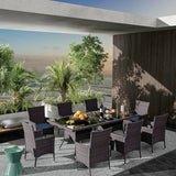 Rattan Dining Set With Glass Top Tables And Umbrella Cutout