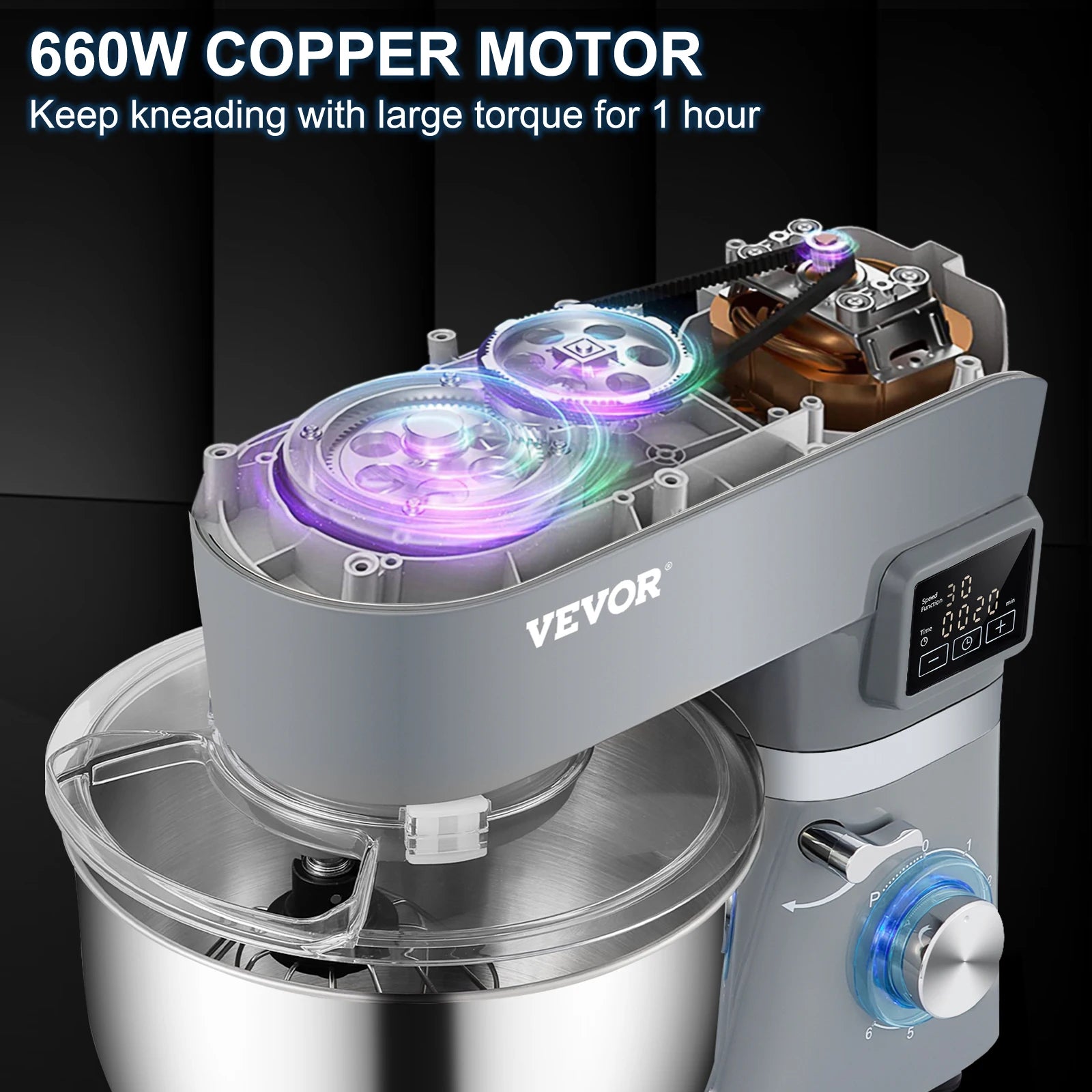 SucceBuy Stand Mixer With 6 Speeds LCD Timer Dough Hook