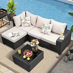 Outdoor Wicker Patio Furniture Set With Tea Table Cushions