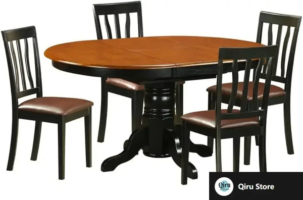 Oval Dining Table Set Butterfly Leaf Faux Leather Chairs