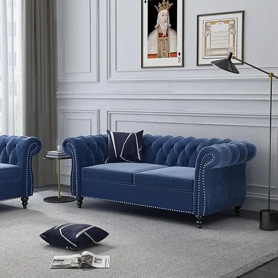 Modern Velvet Chesterfield Loveseat With Tufted Back