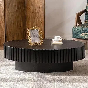Round Fluted Coffee Table Modern Circular Pedestal Center