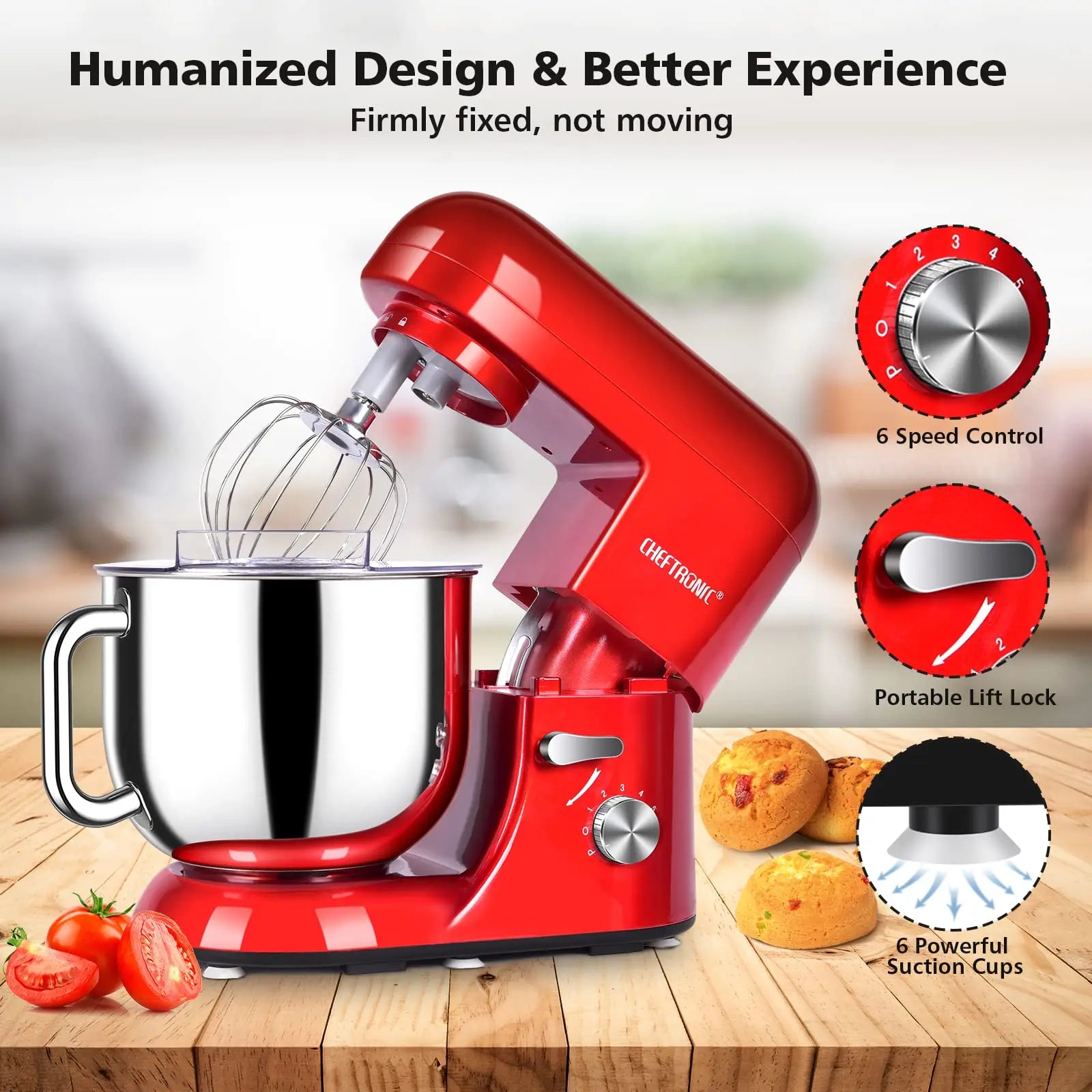 Cheftronic Tilt Head Stand Mixer 650W 6 Speed US Frother