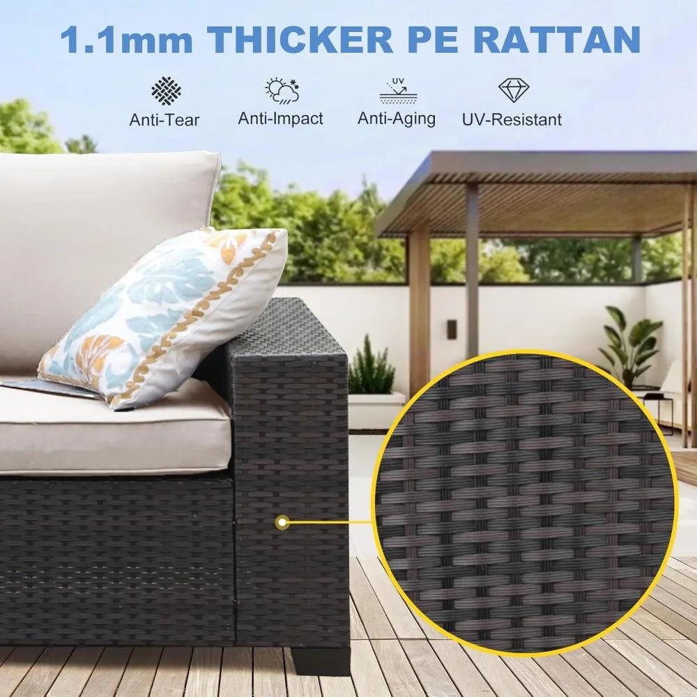 Outdoor Wicker Patio Furniture Set With Tea Table Cushions