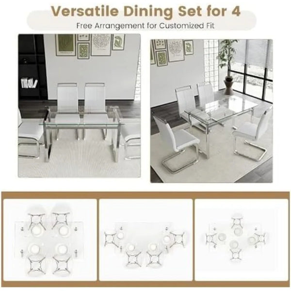 

Contemporary dining room table set for four people
