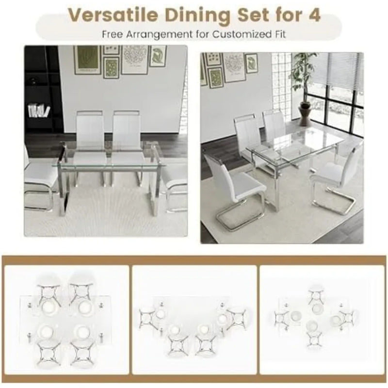 

Contemporary dining room table set for four people
