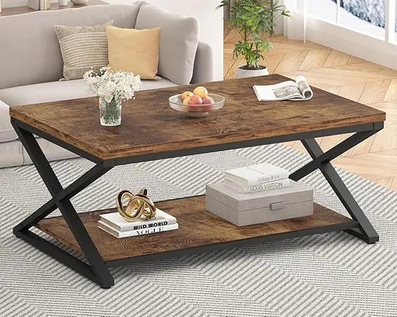 Wood Coffee Table With Storage For Living Room Farmhouse