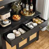 Modern Kitchen Hutch With Rattan Doors And Microwave Stand