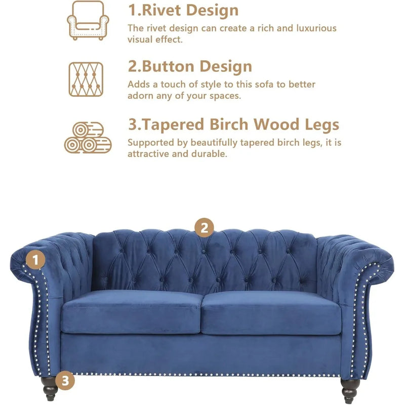 Modern Velvet Chesterfield Loveseat With Tufted Back