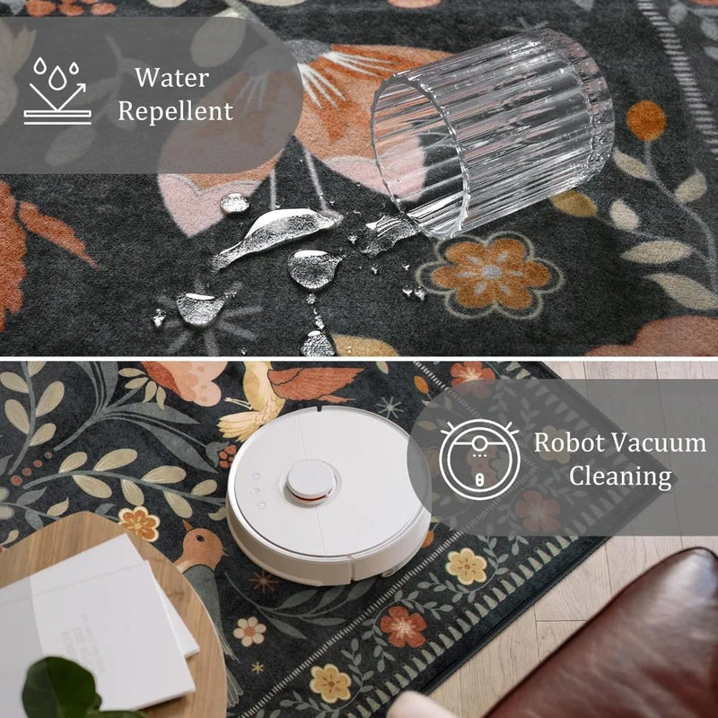 Washable Boho Style Rug Non Slip for Living Room Dining
