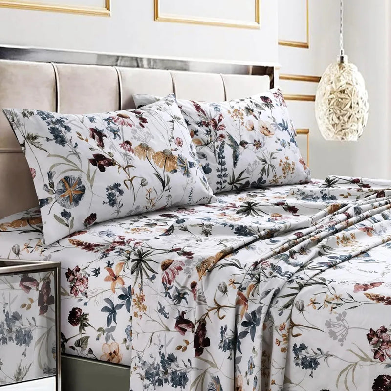 Tribeca Living Cotton Sateen Floral Sheet Set With Pockets