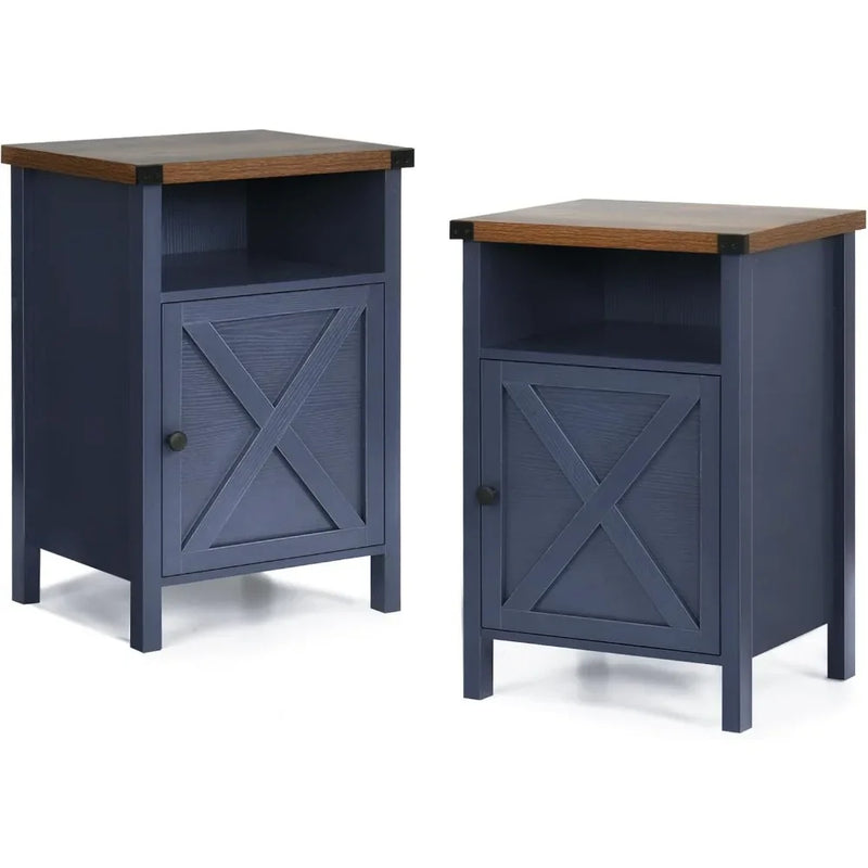 Farmhouse End Tables Set Of Two With Barn Door Shelf