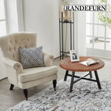 Round Seagrass Coffee Table With Pine Wood X Base Modern