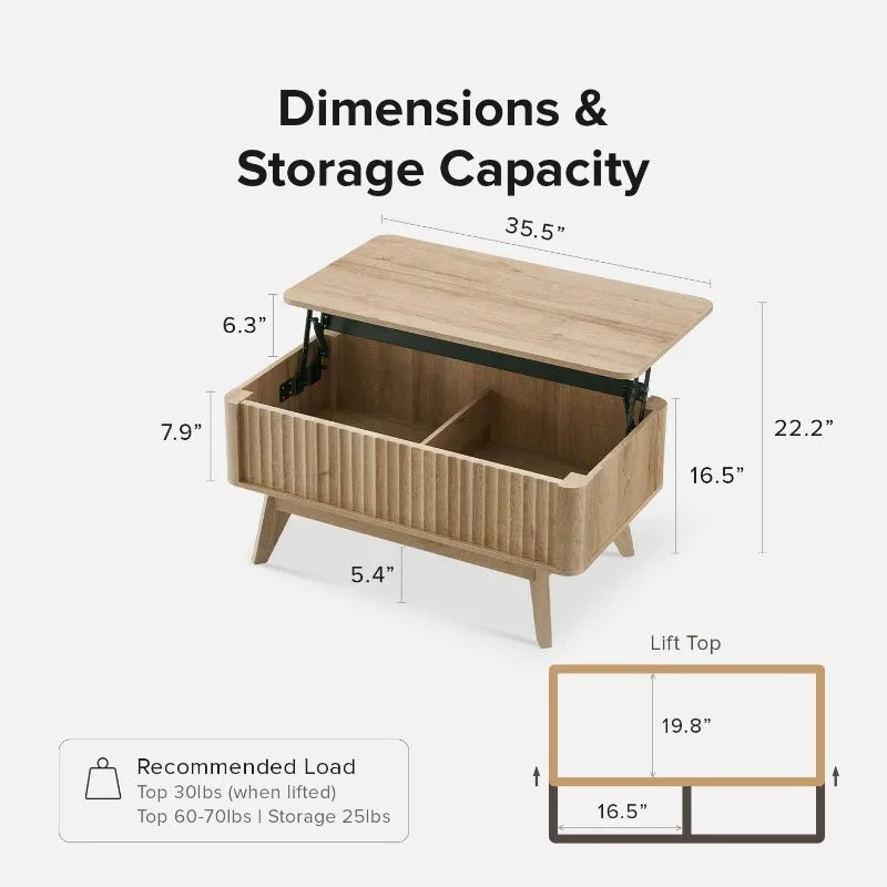 Lift Top Coffee Table for Living Room Mid Century Farmhouse