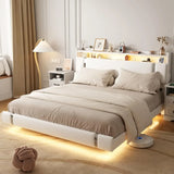 Floating Bed Frame With LED Charging Storage Headboard