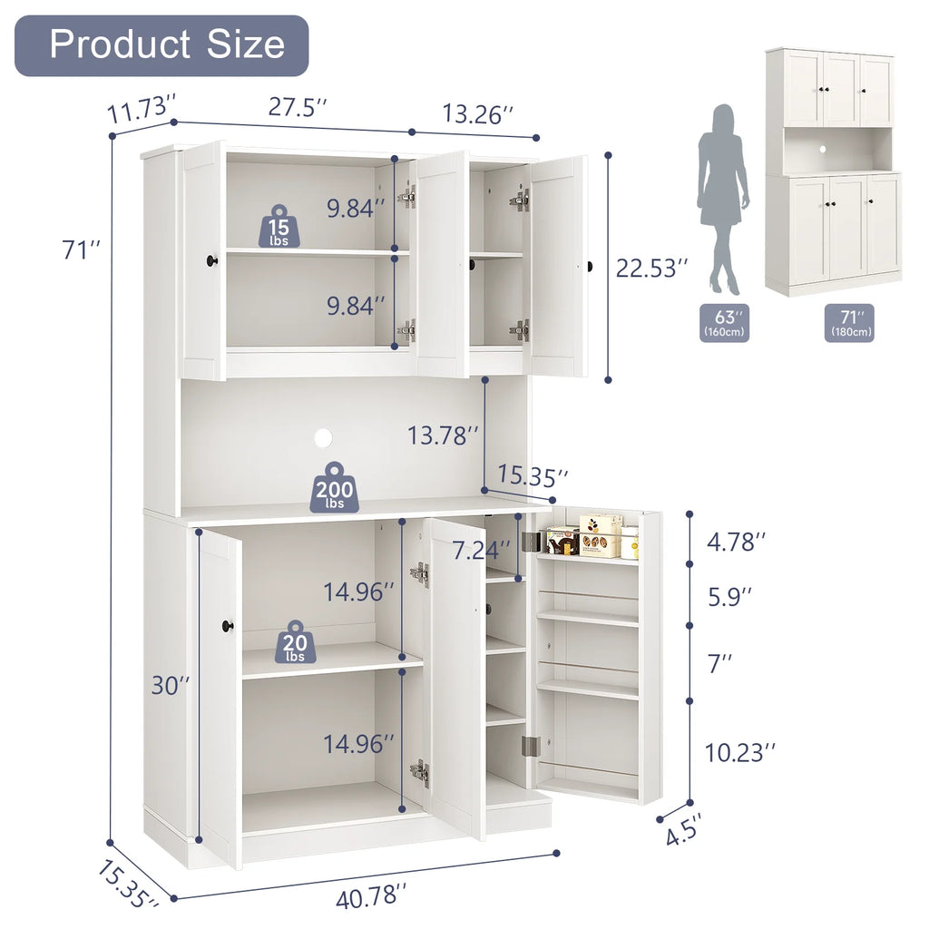 Freestanding Kitchen Pantry With Microwave Stand And Doors