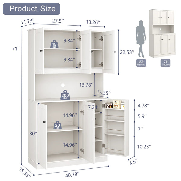 Freestanding Kitchen Pantry With Microwave Stand And Doors