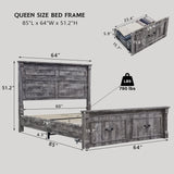 Farmhouse Wood Bed Frame With Tall Headboard And Storage