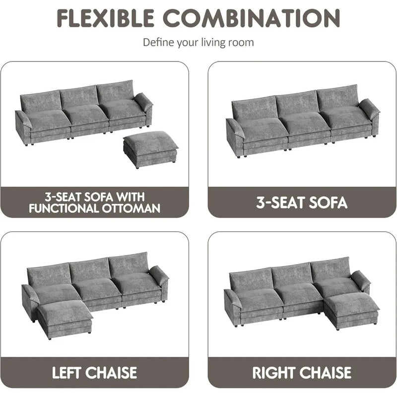 Modular Sectional Sofa With Reversible Ottoman Comfort