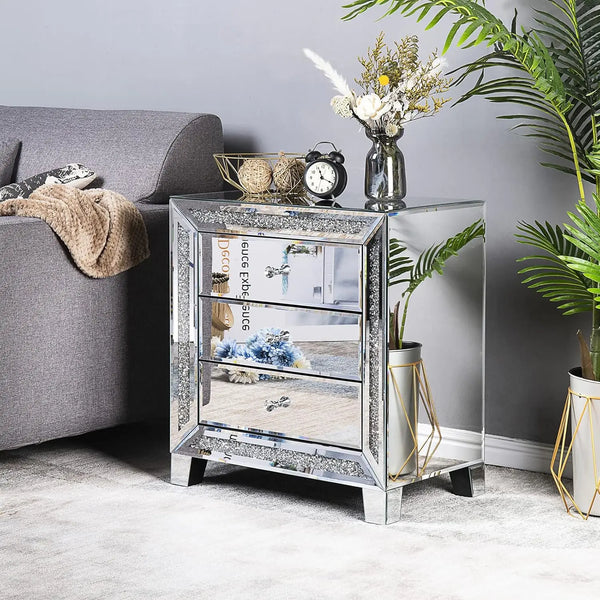 Modern mirrored nightstand with storage for bedroom