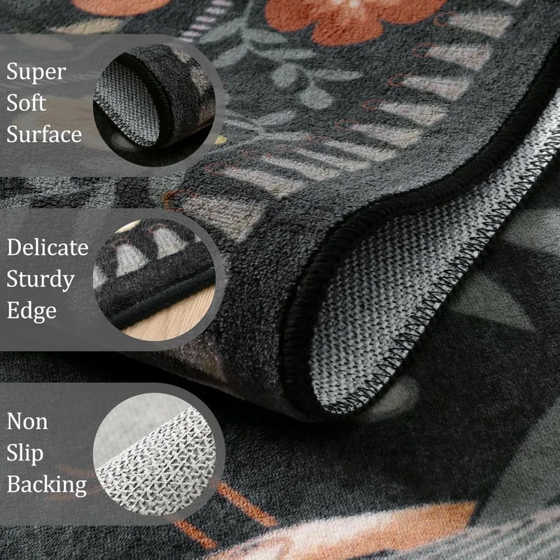 Washable Boho Style Rug Non Slip for Living Room Dining
