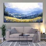 Mirrors and Frames/1.5 inch thick pine solid wood frame, forest fresco scenery, mist filled nature paintings, modern indigo green scenery