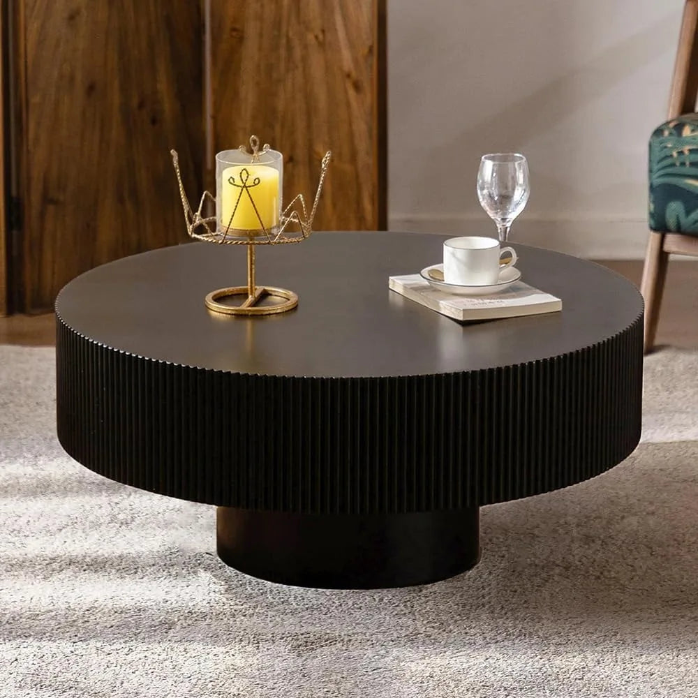 Round Fluted Coffee Table Modern Circular Pedestal Center