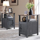 Farmhouse Nightstand Set of 2 With Charging Station Rustic
