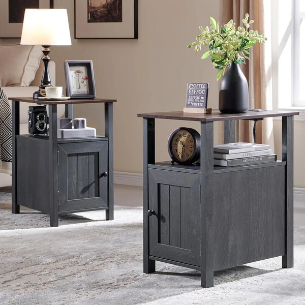 Farmhouse Nightstand Set of 2 With Charging Station Rustic