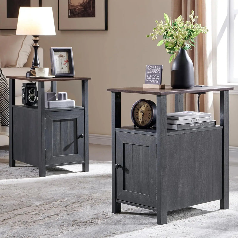 Farmhouse Nightstand Set of 2 With Charging Station Rustic