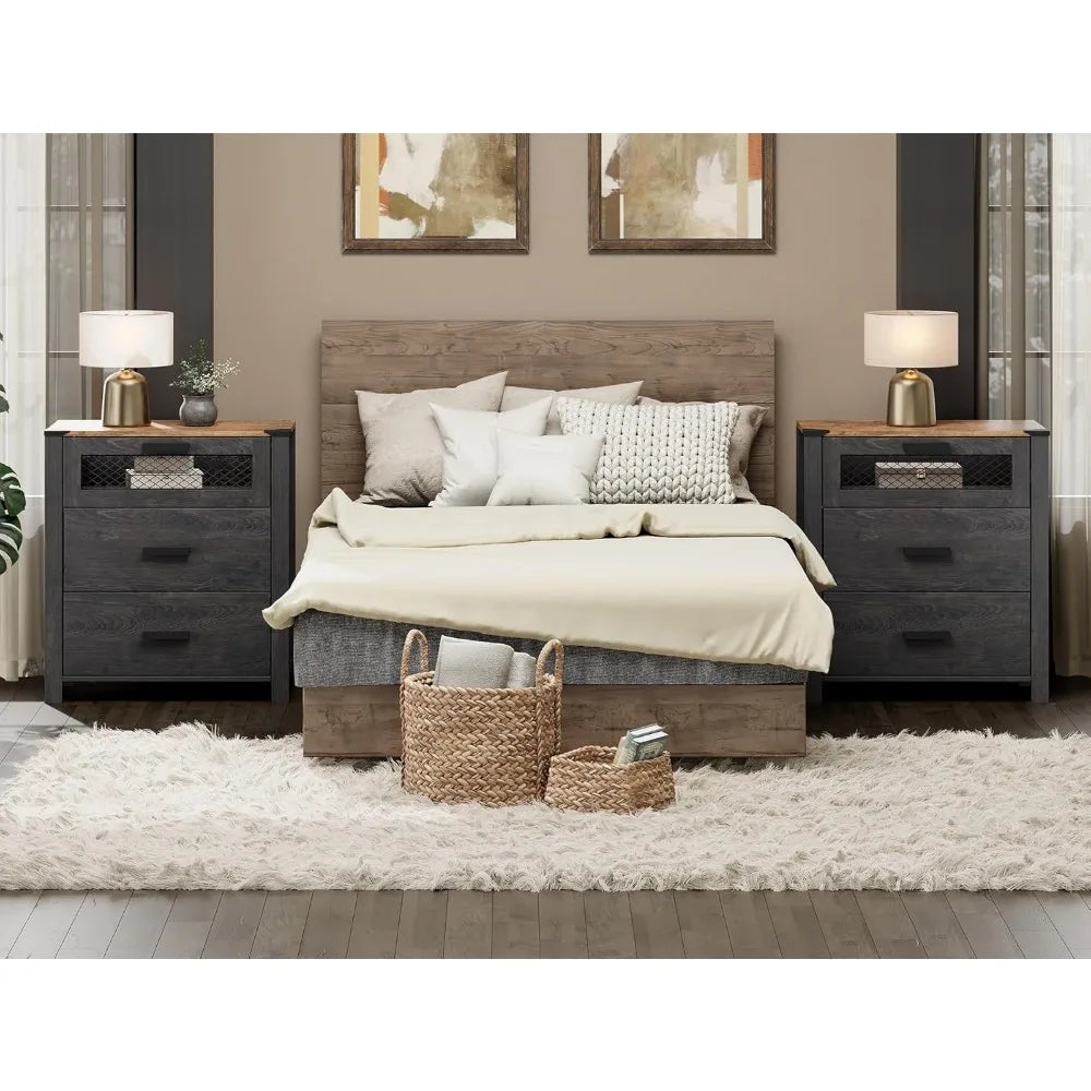 Three Drawer Nightstand With Storage For Bedroom Use