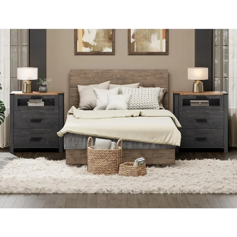 Three Drawer Nightstand With Storage For Bedroom Use
