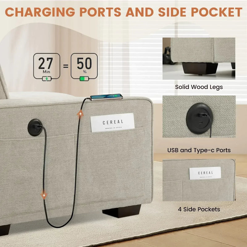 Convertible Sectional Sofa With USB And Reversible Design