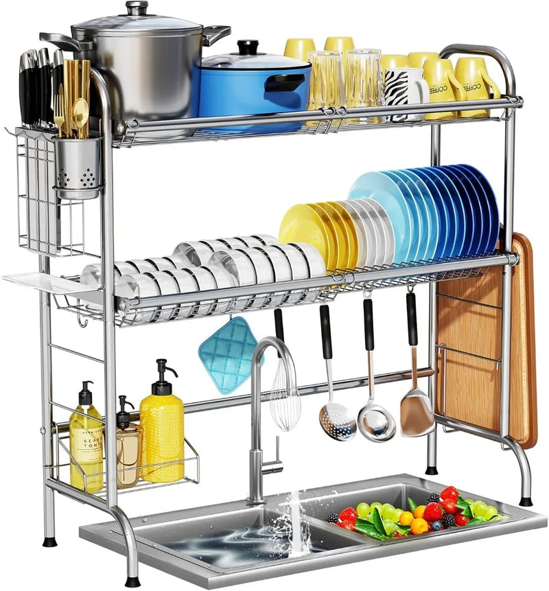 Stainless Steel Over Sink Drying Rack With Utensil Holder