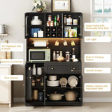 Kitchen Pantry Cabinet With Microwave Shelf And LED Light